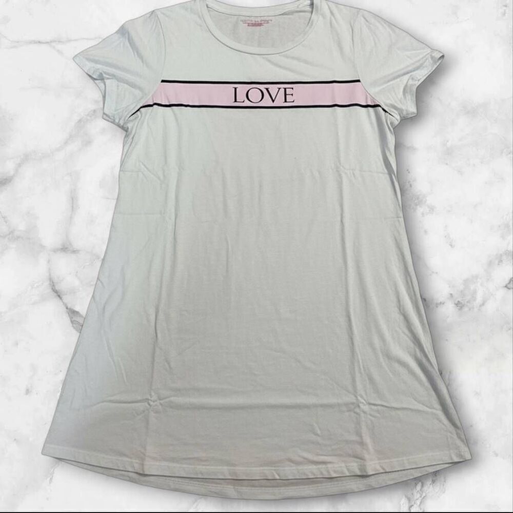 Victoria Secret White Love Short Sleeve Pajama Shirt Size Small